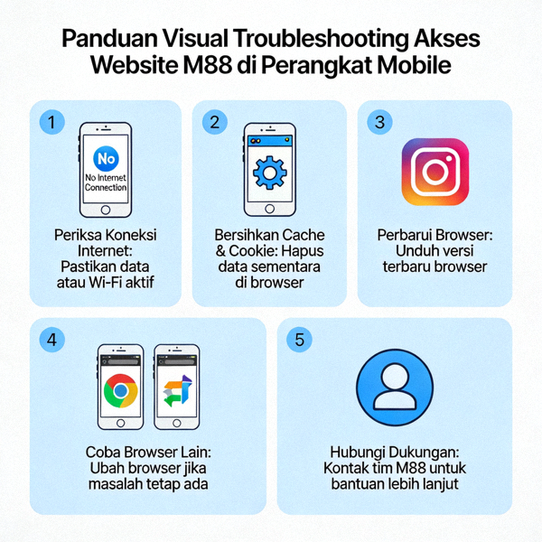 Panduan visual troubleshooting masalah akses website M88 di perangkat mobile